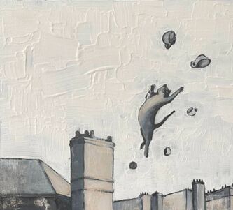 Картина под названием "Gray Cat" - Daniel Gusev (Welz), Подлинное произведение искусства, Акрил Установлен на Деревянная пан…