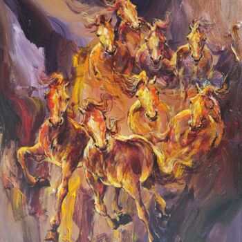 Peinture intitulée "Equestrian Symphony" par Dwi S., Œuvre d'art originale, Huile