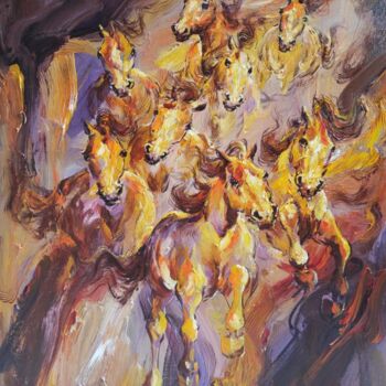 Картина под названием "Gilded Gallop" - Dwi S., Подлинное произведение искусства, Масло