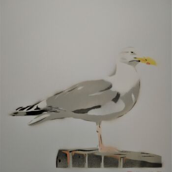 Painting titled "'Herring Gull' - Or…" by Dylan Bell (Bells Galleries), Original Artwork, Spray paint