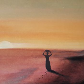 Painting titled "Sunset in Africa" by Dzmitry Vasilenka, Original Artwork, Acrylic Mounted on Wood Panel