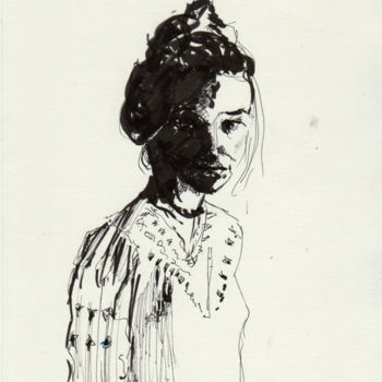 Drawing titled "damenportrait10.jpg" by Dzogaz, Original Artwork, Ink