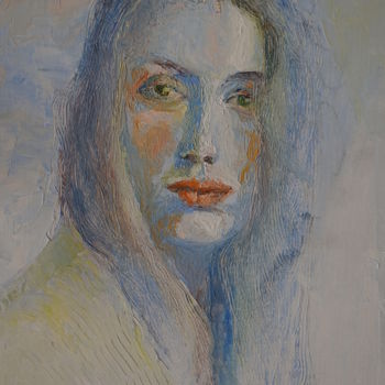 Schilderij getiteld "Portret mlade dame" door Dzogaz, Origineel Kunstwerk, Olie