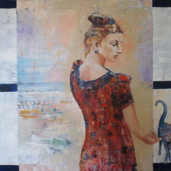 Malerei mit dem Titel "dame-mit-kleine-kat…" von Dzogaz, Original-Kunstwerk, Öl