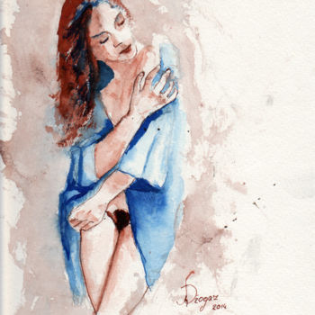 Drawing titled "dame-in-blau.jpg" by Dzogaz, Original Artwork, Ink