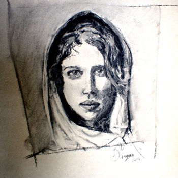 Drawing titled "Ona" by Dzogaz, Original Artwork, Charcoal