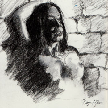 Drawing titled "Ispod Lampe" by Dzogaz, Original Artwork, Charcoal