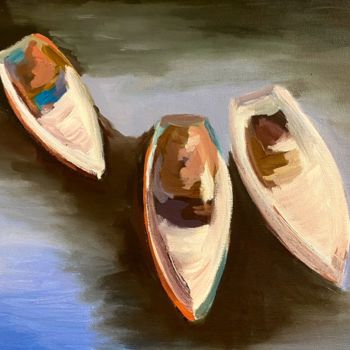 Картина под названием "Oil painting "Boats"" - Елена Епифанцева, Подлинное произведение искусства, Масло Установлен на Дерев…