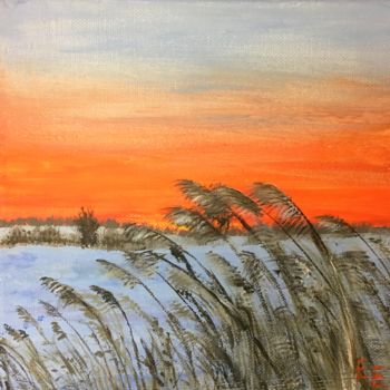 Картина под названием ""Winter. Sunset."" - Елена Епифанцева, Подлинное произведение искусства, Акрил Установлен на Деревянн…