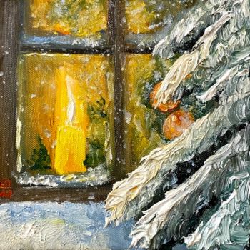 Картина под названием "Christmas window" - Елена Епифанцева, Подлинное произведение искусства, Масло Установлен на Деревянна…