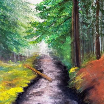 Peinture intitulée "Forest stream" par Elena Epifantseva, Œuvre d'art originale, Huile Monté sur Châssis en bois
