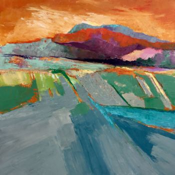 Pintura intitulada "La montagne abstrai…" por Eliane Boivin, Obras de arte originais, Óleo