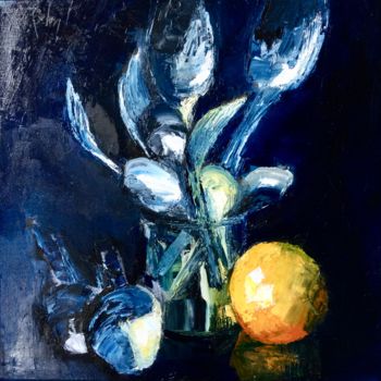 Peinture intitulée "Argent et orange" par Eliane Boivin, Œuvre d'art originale, Huile