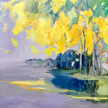 Painting titled "Les mimosas du Bass…" by Eliane Boivin, Original Artwork, Oil