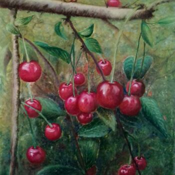 Peinture intitulée "натюрморт с вишнями…" par Elena Mokha, Œuvre d'art originale, Huile