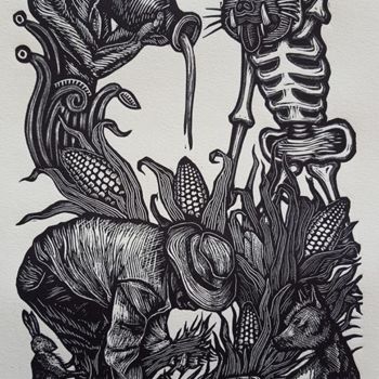 "Collectiviy" başlıklı Baskıresim E. Robledo tarafından, Orijinal sanat, Linocut