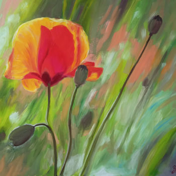 Painting titled "Poppy flower" by Ekaterina Zavadskaia, Original Artwork, Oil