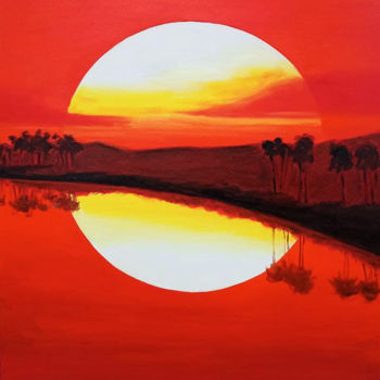 Painting titled "Red sunset" by Ekaterina Zavadskaia, Original Artwork, Oil