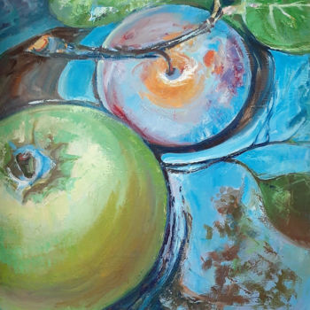 Peinture intitulée "Apple and plum" par Ekaterina Zavadskaia, Œuvre d'art originale, Huile Monté sur Châssis en bois