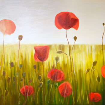 Malerei mit dem Titel "A field of poppies" von Ekaterina Zavadskaia, Original-Kunstwerk, Öl