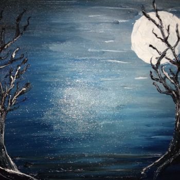 Schilderij getiteld "Moonlit Night" door Eaka Srivastava, Origineel Kunstwerk, Olie
