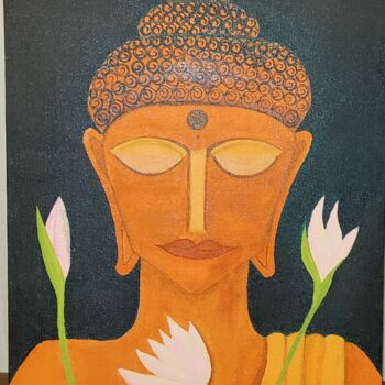 Pittura intitolato "Buddha" da Eaka Srivastava, Opera d'arte originale, Olio