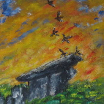 Painting titled "Birds over Stonehen…" by Art By Linda, Original Artwork, Oil