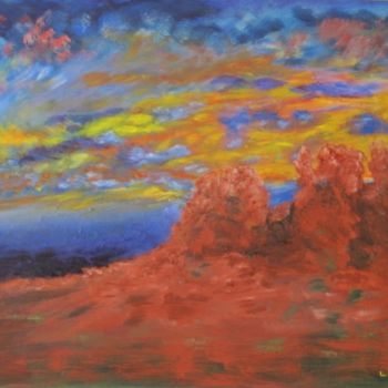 Painting titled "Red Rocks" by Art By Linda, Original Artwork, Oil