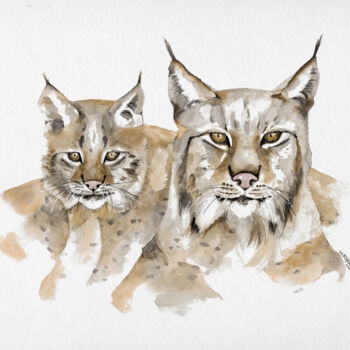 Schilderij getiteld "Lynx d'Europe" door Earthlightened, Origineel Kunstwerk, Aquarel