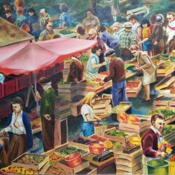 Painting titled "Le marché" by Eric Balay, Original Artwork, Oil