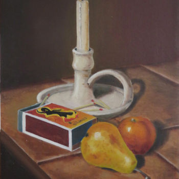 Painting titled "Nature morte bougie" by Eric Balay, Original Artwork, Oil