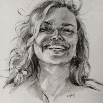 Desenho intitulada "Grand sourire" por Eric Balay, Obras de arte originais, Carvão