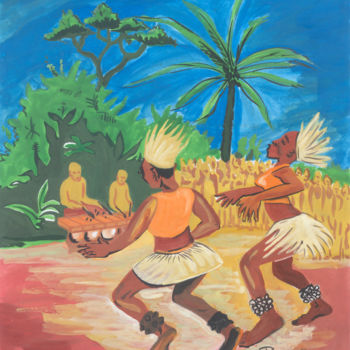 Painting titled "Bikutsi Dance 02 Ca…" by Emmanuel Baliyanga, Original Artwork, Oil