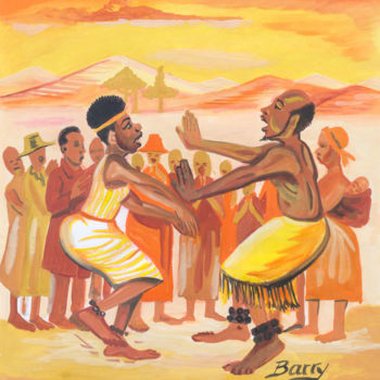 Pintura intitulada "Imbyino Dance 01 Rw…" por Emmanuel Baliyanga, Obras de arte originais, Óleo