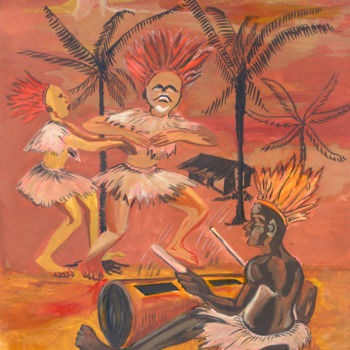 Painting titled "Bikutsi Dance 01 Ca…" by Emmanuel Baliyanga, Original Artwork, Oil