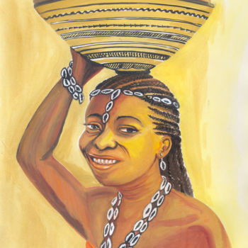 Peinture intitulée "Femme de la campagn…" par Emmanuel Baliyanga, Œuvre d'art originale, Huile