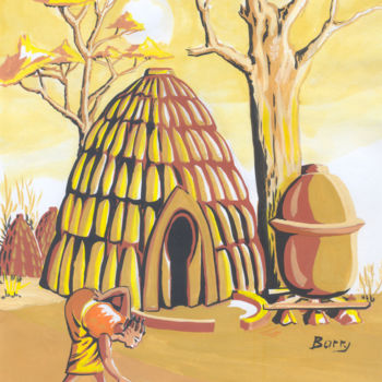 Painting titled "Maison traditionell…" by Emmanuel Baliyanga, Original Artwork, Oil