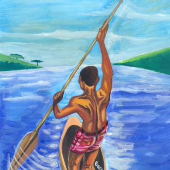 Painting titled "Homme seul sur un b…" by Emmanuel Baliyanga, Original Artwork, Oil