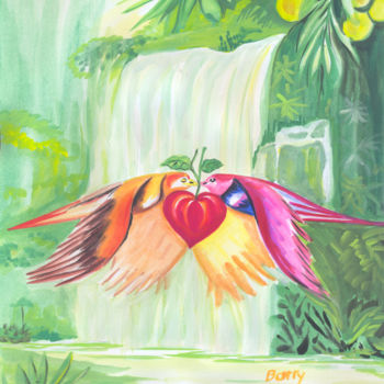绘画 标题为“Birds in Love 03” 由Emmanuel Baliyanga, 原创艺术品, 油