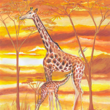 Painting titled "Girafes du Cameroun" by Emmanuel Baliyanga, Original Artwork, Oil