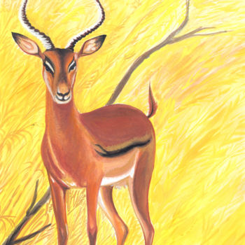 Peinture intitulée "Antilope Impala du…" par Emmanuel Baliyanga, Œuvre d'art originale, Huile