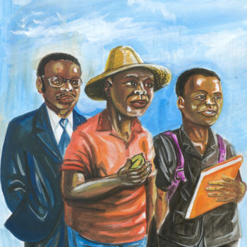 Painting titled "Les Trois Pretendan…" by Emmanuel Baliyanga, Original Artwork, Oil