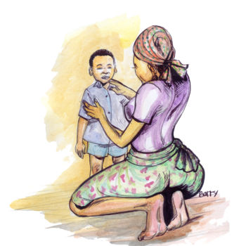 Peinture intitulée "Tender Mother" par Emmanuel Baliyanga, Œuvre d'art originale, Huile