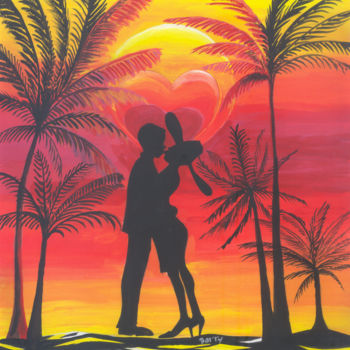 Malarstwo zatytułowany „Love Under The Coco…” autorstwa Emmanuel Baliyanga, Oryginalna praca, Olej