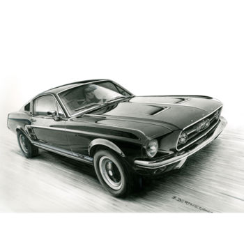 「La Ford Mustang」というタイトルの描画 Eric Berthetによって, オリジナルのアートワーク, インク
