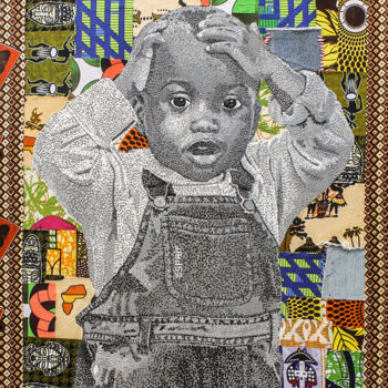 Painting titled "Deep thoughts" by Ebedmelech Nzume Tsala, Original Artwork, Fabric