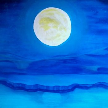 Painting titled "The blue moon on th…" by Belattar, Original Artwork, Acrylic