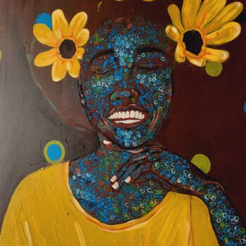 Pittura intitolato "sunflower joy" da Ebenezer Kwesi Ofori Appiah, Opera d'arte originale, Acrilico