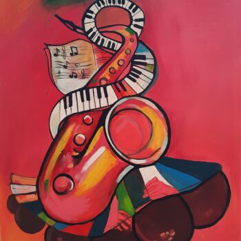 Pintura intitulada "Tribes of music" por Ebenezer Kwesi Ofori Appiah, Obras de arte originais, Acrílico