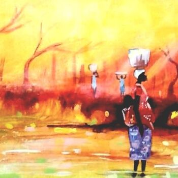 Malerei mit dem Titel "Make hay whiles the…" von Ebenezer Kwesi Ofori Appiah, Original-Kunstwerk, Acryl